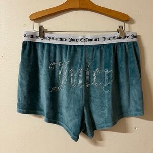 Juicy Couture Womens Velour Velvet Shorts Green Y2K Jeweled Bling Spellout XL